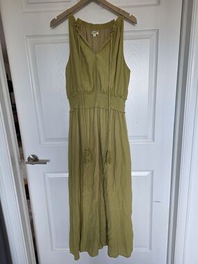 Max Studio. Olive Green Sleeveless Maxi Dress with Tassel Tie